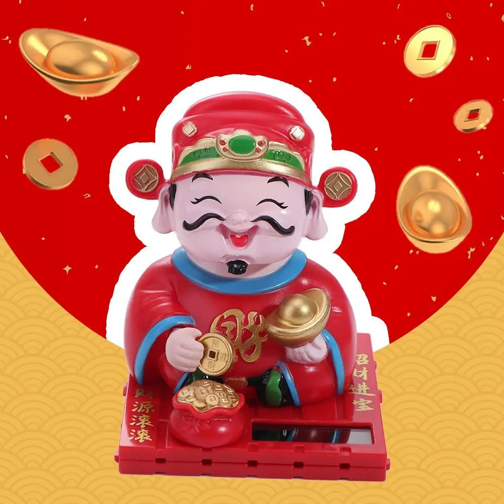 Creative Solar Powered Car Ornament Shaking Head Chinese Style Solar Swinging God of Wealth Plastic Cartoon