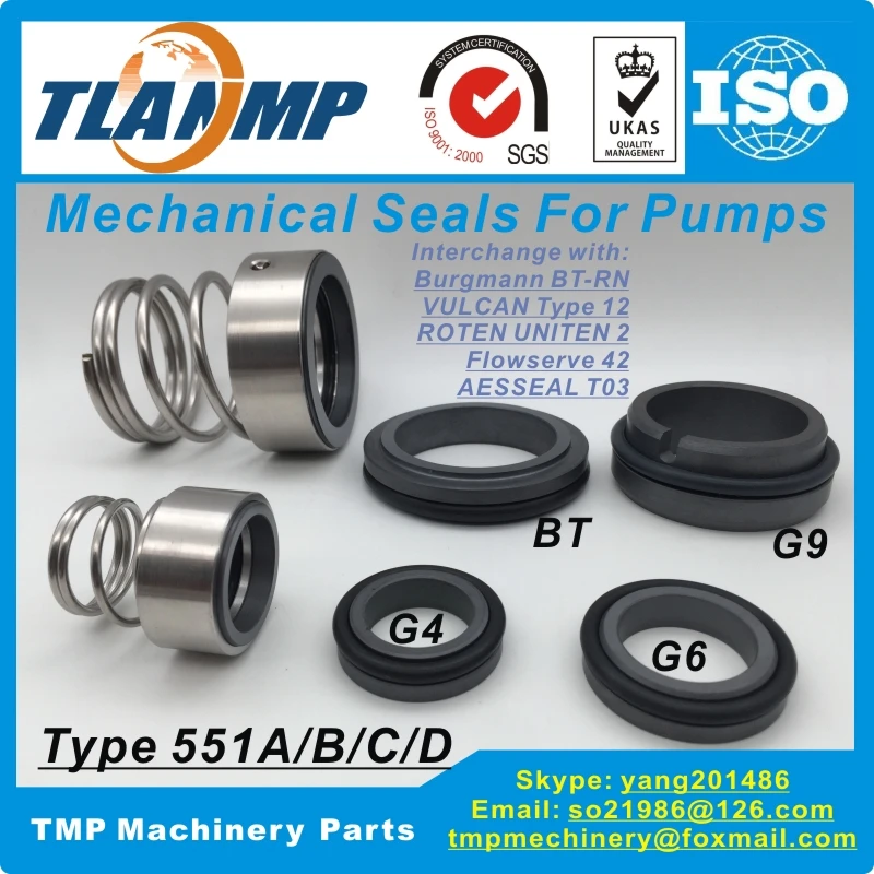 551C-14/16/18/20/22/24/25/28/30/32/33/35 TLANMP Mechanical Seals with G9 Seat (BT-RN,VUL-CAN 12,ROTE-N R2,U2,AES-SEAL T03)