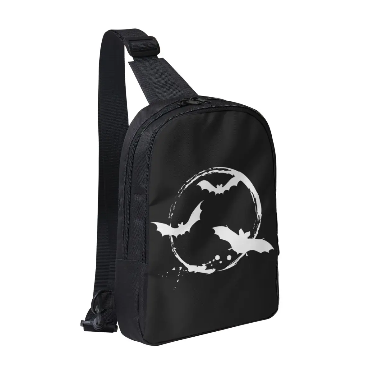 

Halloween Bats With White Moon Chest Bag Men Sling Crossbody Backpack Chest Bag Traveling Hiking Daypack Shoulder Bag