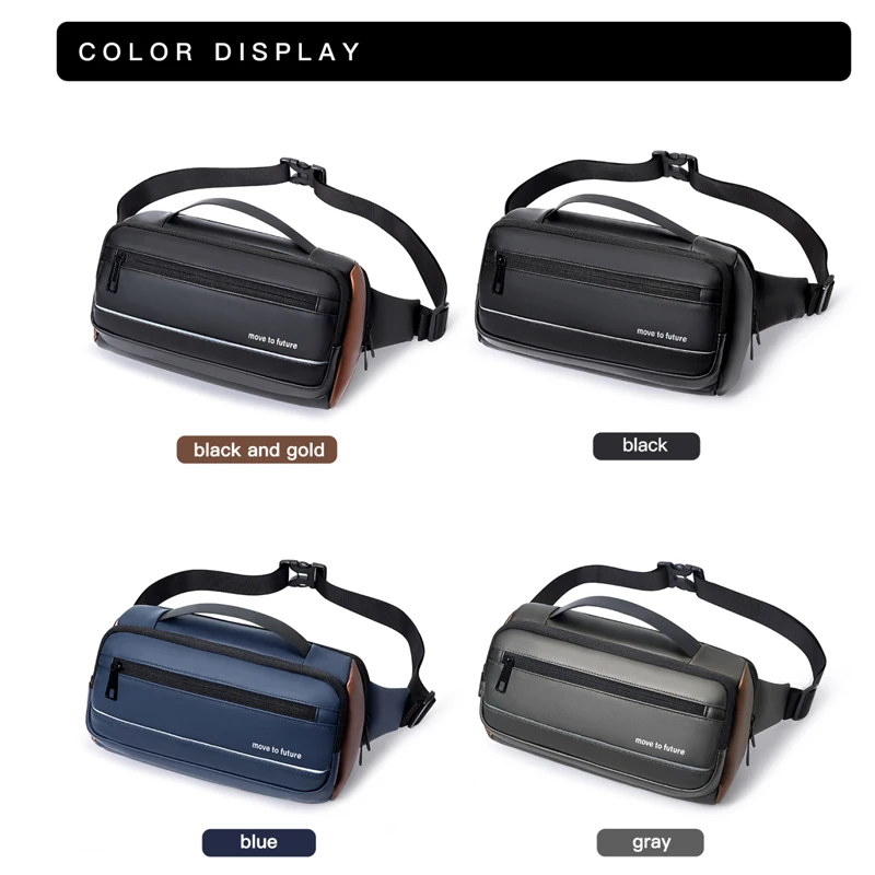 Men's multi compartment cross waist bag with adjustable strap, zipper closure, travel necessities, suitable for daily commuting