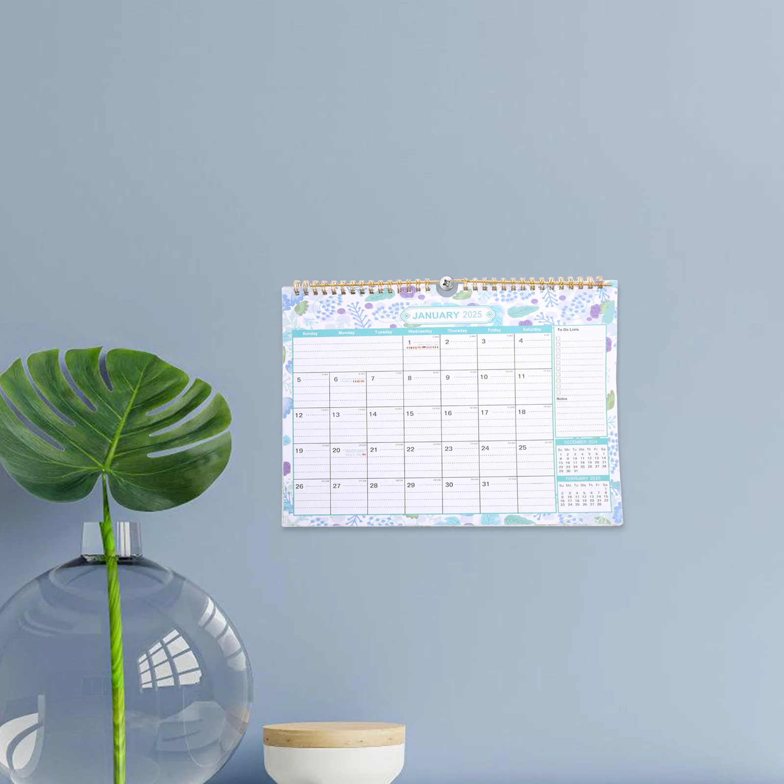 

Calendar 2025 18 Month with Large Date Blocks Holidays Hanging Wall for Floral Design