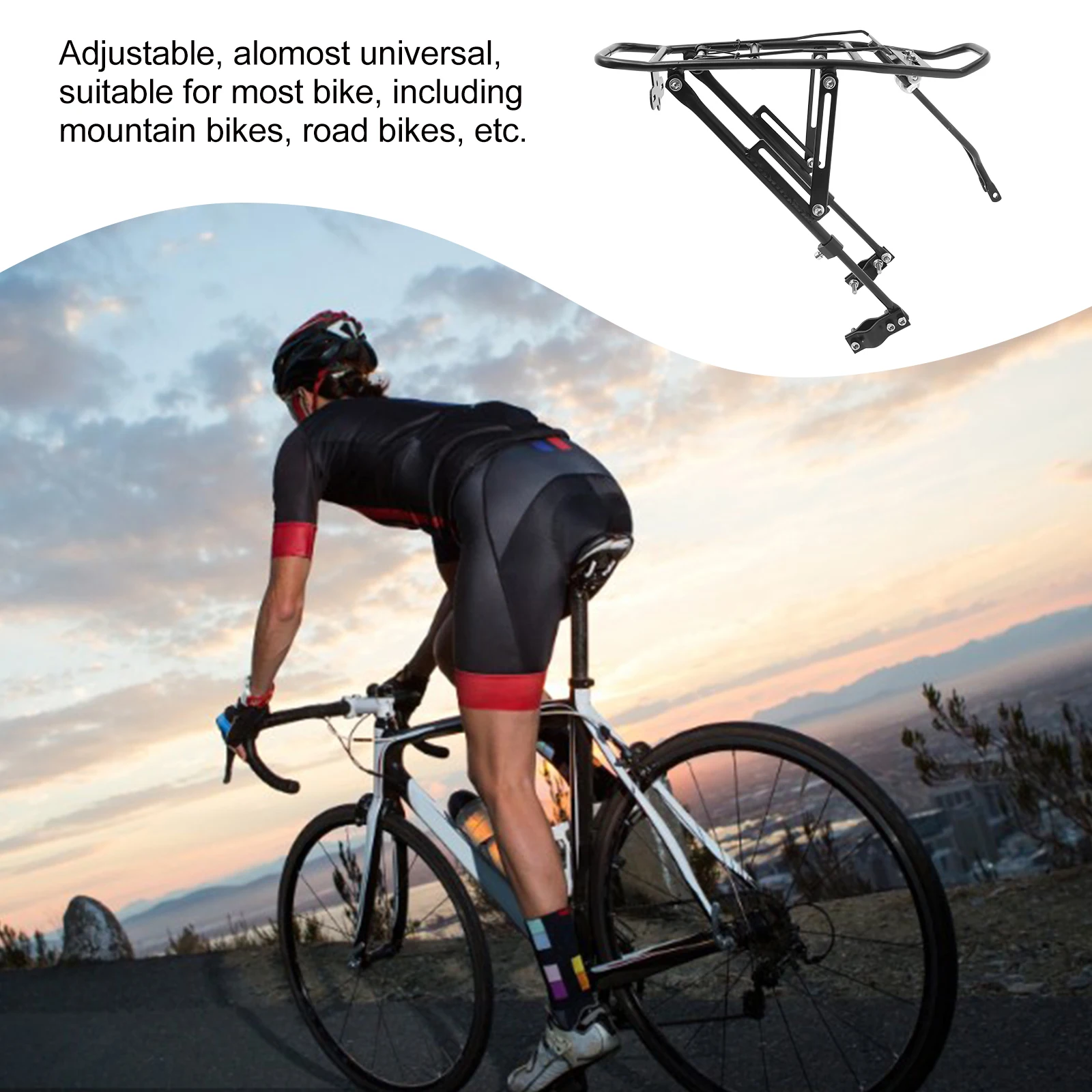 

Aluminum Alloy Rear Rack Heavy Duty Adjustable Almost Universal Bike Cycling Cargo Luggage Carrier Compatible with Panniers