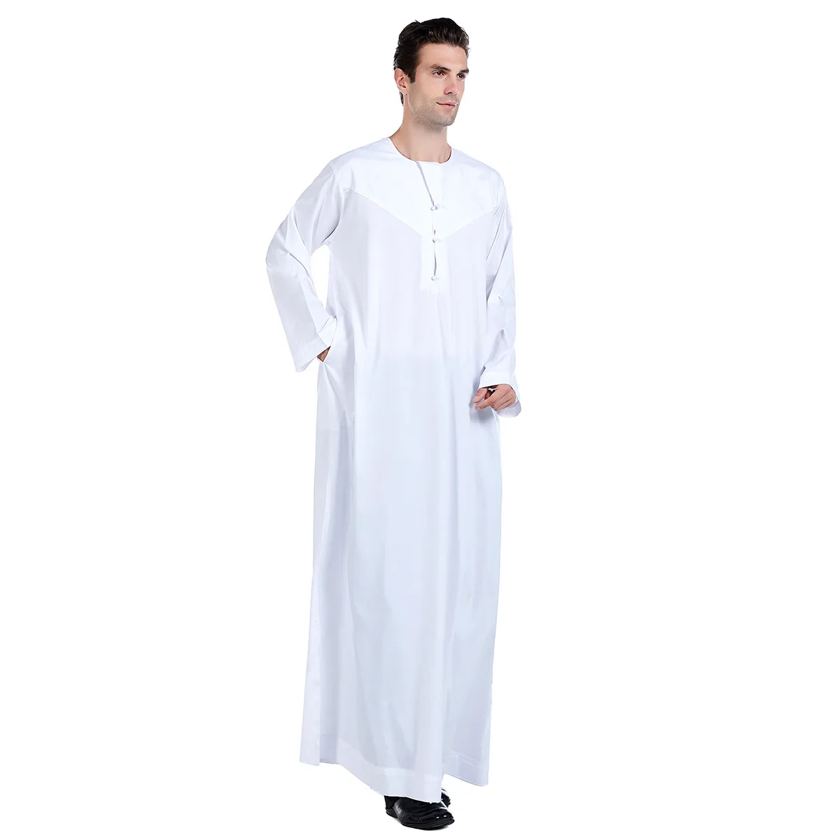 Abito da uomo caftano musulmano saudita Jubba Thobe arabo manica lunga Eid Ramadan Turchia Islam Abaya abbigliamento tradizionale