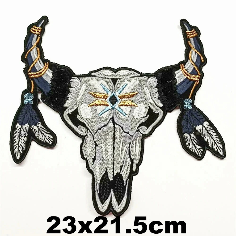 Accessories large embroidery big cow skull patches for clothing OR-3261