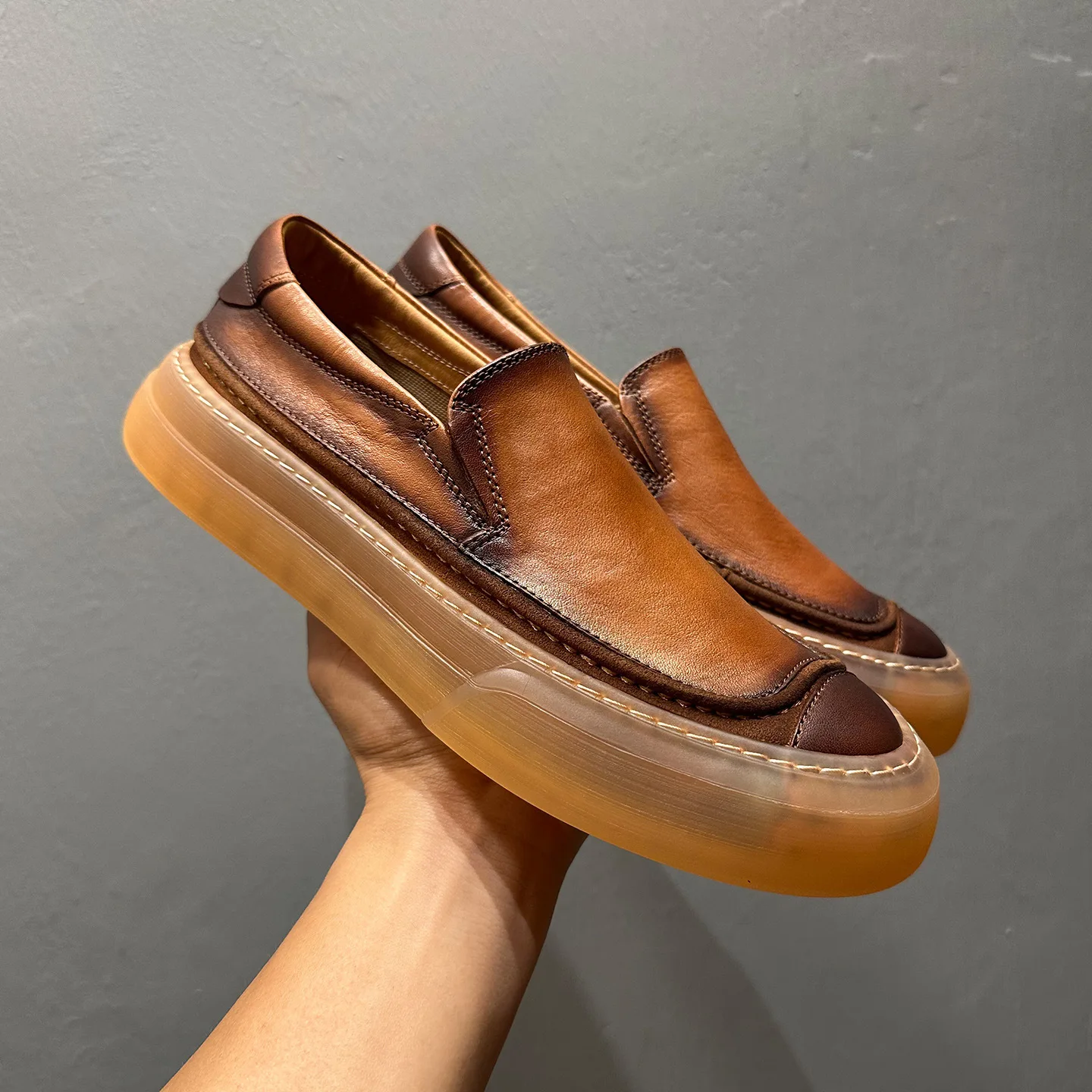

Роскошные повседневные мужские лоферы из натуральной кожи на толстой подошве, высококачественные дизайнерские туфли ручной работы для вождения, дышащие мужские мягкие мокасины