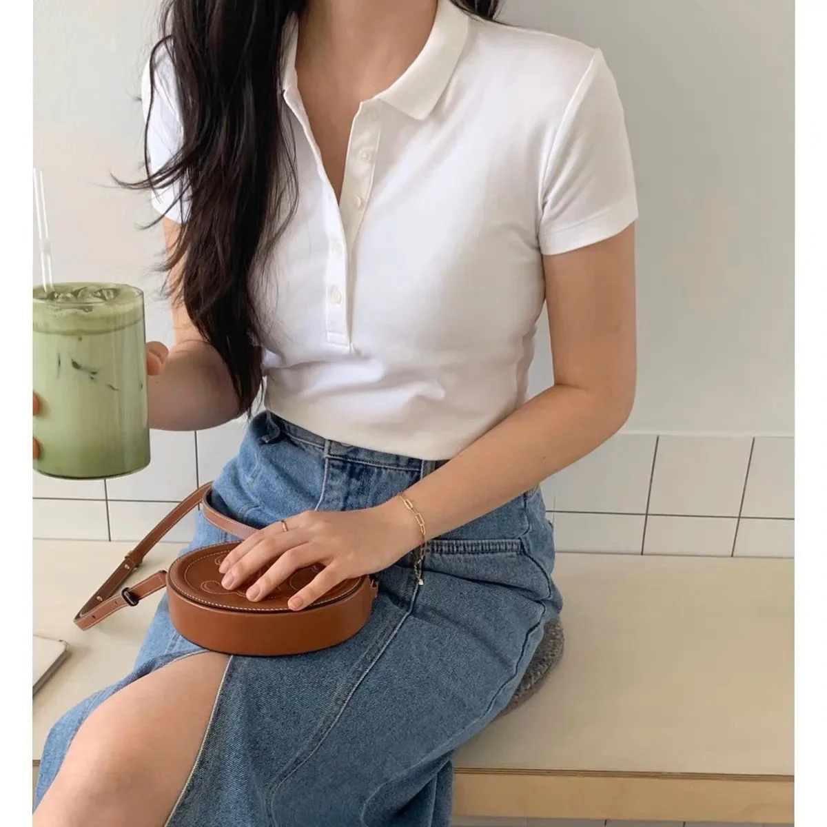 

Женский трикотажный топ с отложным воротником RL, летний модный и универсальный Классический Топ с вышивкой пони и пятью пуговицами, с коротким рукавом, 2024