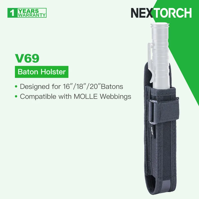 

Nextorch V69 Nylon Flashlight/Baton Holster, Compatible with MOLLE Webbings, Tactical Waistcoat, Backpack, Waist Belt