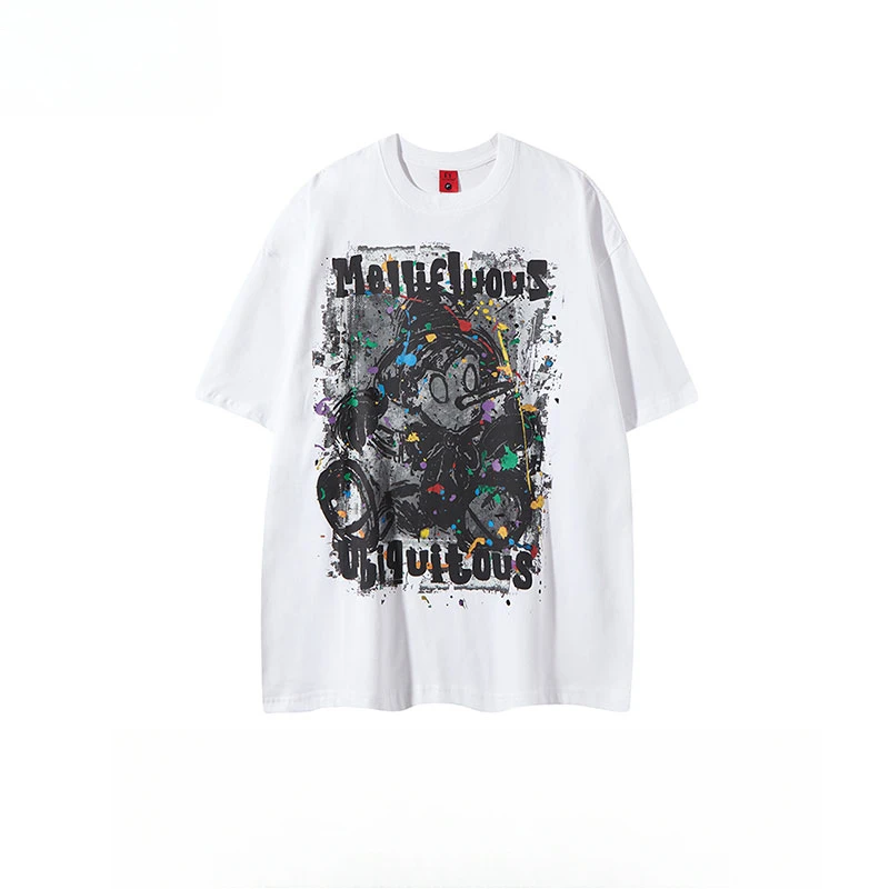 الأمريكية الرجعية بينوكيو الكرتون طباعة قصيرة الأكمام تي شيرت المرأة كبيرة الحجم الهيب هوب Ins زوجين عالية الجودة القطن تي شيرت