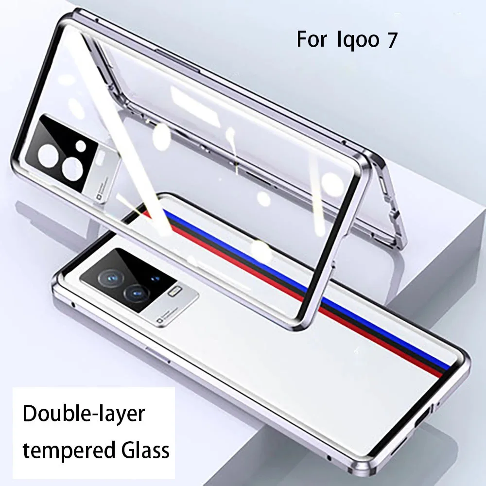 Prottective Case For IQOO 7 Double-layer Magnetic Adsorption Tempered Glass Case For Iqoo 7 Full Cover Transparent Shell