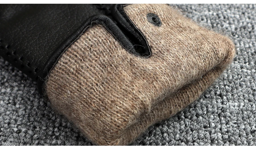 New Women's Genuine Leather Winter Warm Women's Soft 70% Wool Lining Rivet Buckle High-Quality Connected Finger Gloves
