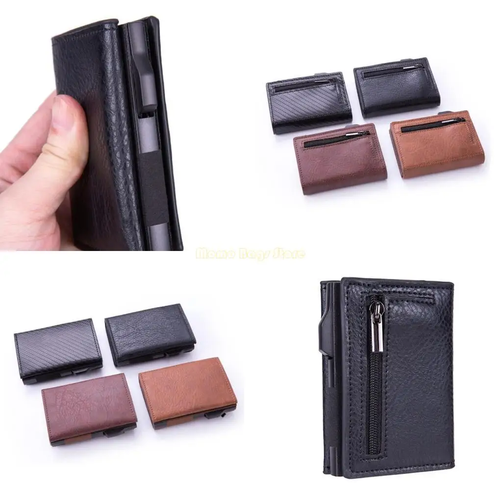 X90D PU RFID Blocking Money Wallet Automatic Pop-up Credit Card Holder for Men