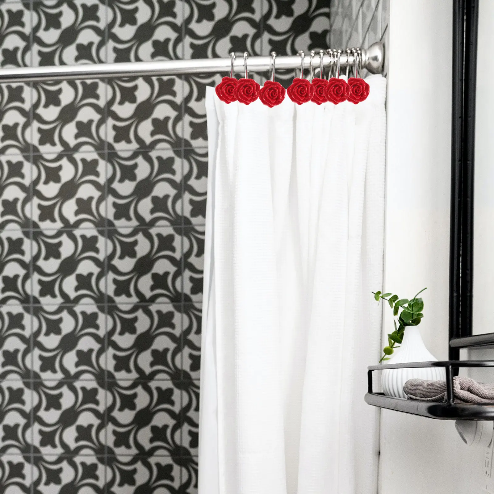 12Pcs Rose Shape Shower Curtain Hooks for Bathroom Living Room Bedroom Baby -30Mm Rod Fit Decorative Metal Curtain view 4