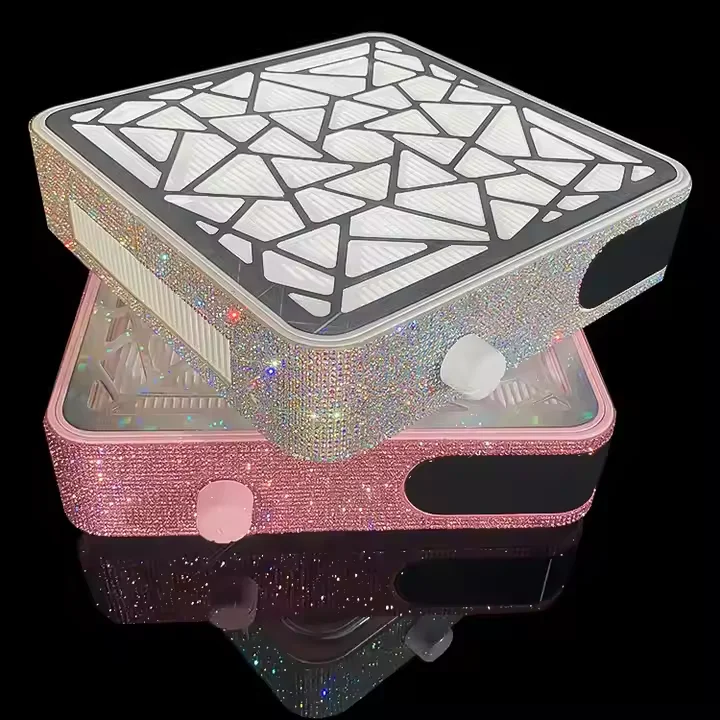 2025 Newest Super Shine Rhinestone Pink 48W 3500RPM Diamond Nail Dust Vacuum Machine Rechargeable Nail Dust Collector Supply