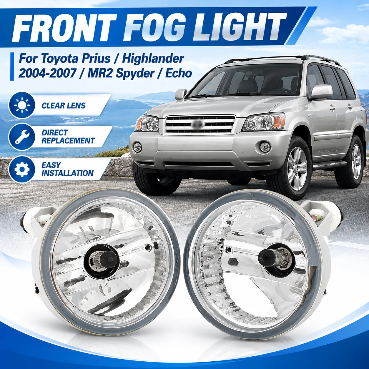 81221-52070 81211-52070 Front Fog Light for Toyota Prius Highlander MR2 Spyder Echo 2004-2007 Driving Lamp