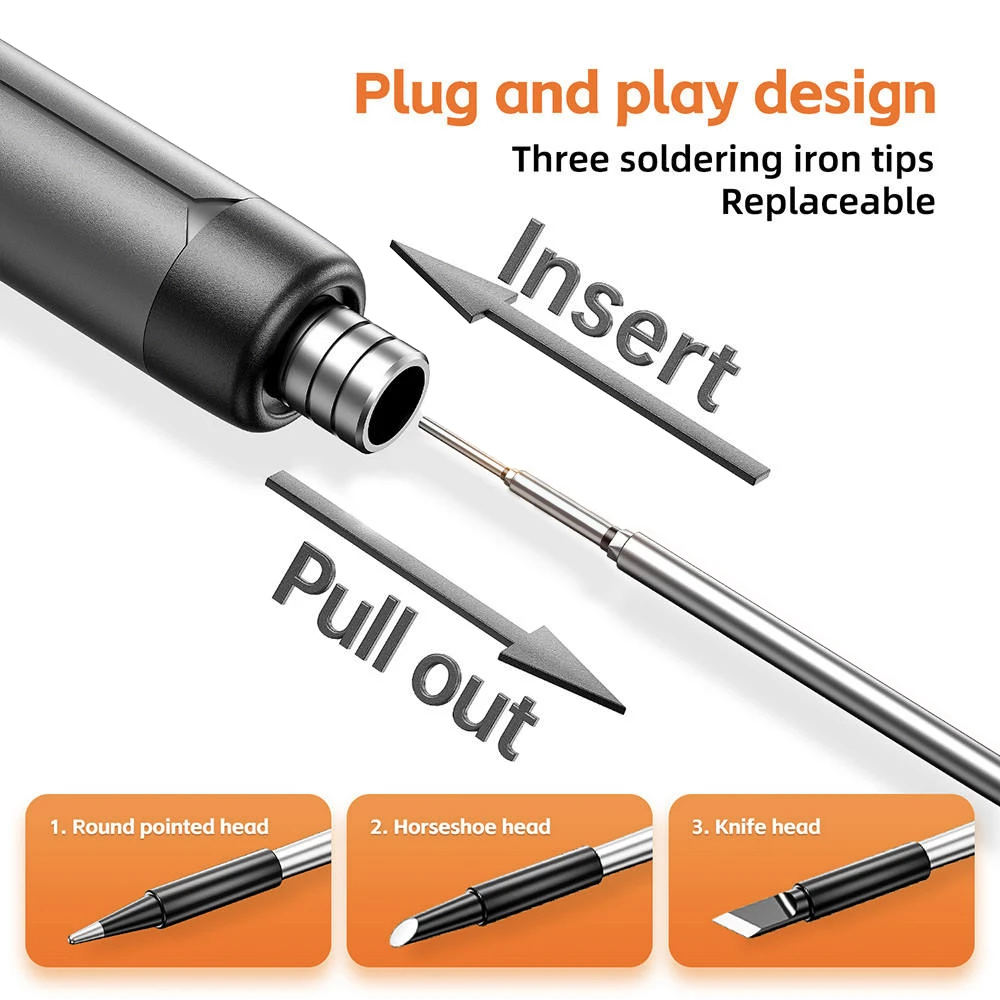 1000mAh USB Soldering Iron Set Mini Portable Electric Solder Iron Type-C Interface Adjustable Temperature DIY Welding Iron Tools