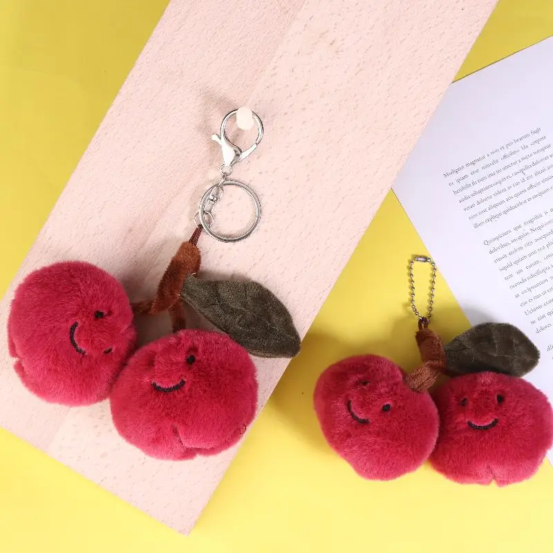 Porte-clés poupée pendentif en peluche cerise, décoration suspendue, ornements de sac à dos simples, bijoux de fête, cadeau, nouvelle collection