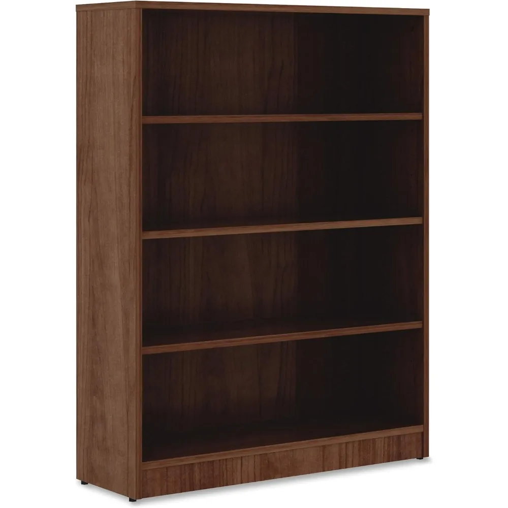 

walnut finish laminate bookshelf, 48 inches by 36 inches by 12 inches