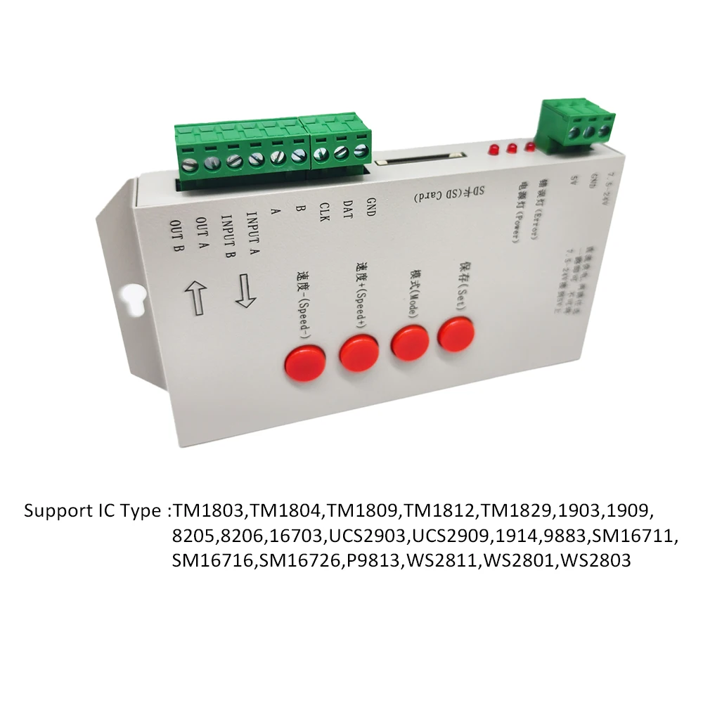 T1000S SD Card RGBIC LED Pixel Controller WS2801 WS2811 WS2812B LPD6803 LED Strip Matrix 2048 Pixels Program Controller DC5V-24V