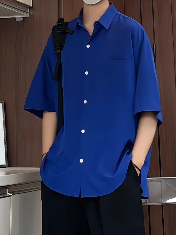 

Klein Blue Ice Silk irt Men's Summer High Sensation Casual Loose Sun Protection Seven-Five Sve Dra Loose irt