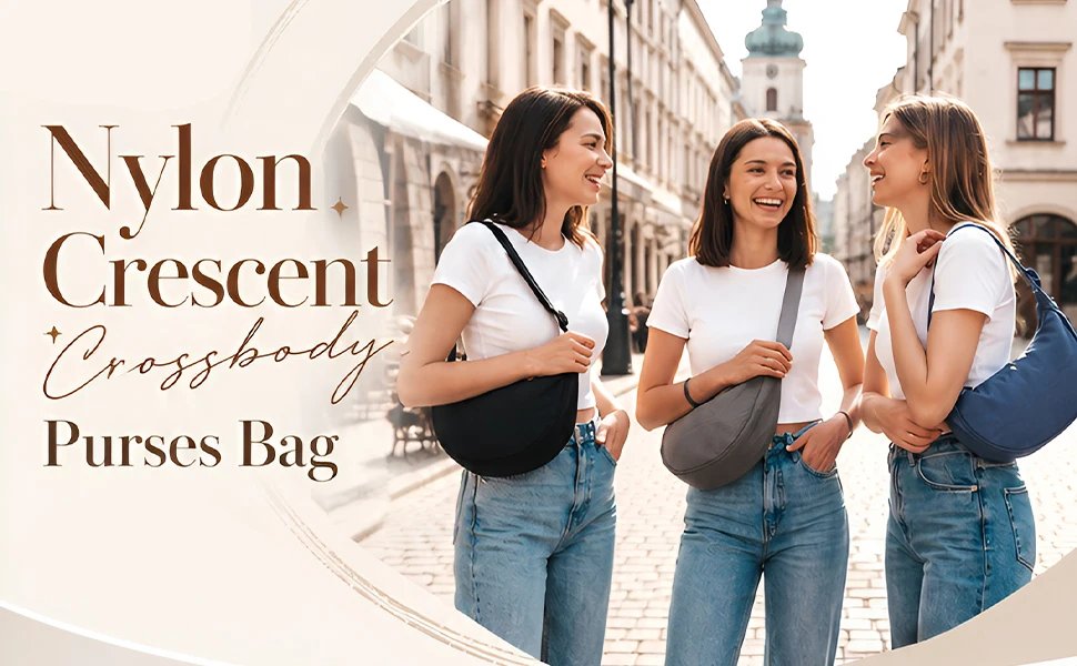 Nylon Halbmond-Umhängetasche für Damen und Herren, Leichte Arbeits- und Reisetasche, Lässige Halbmond-Schultertasche – Detail 8