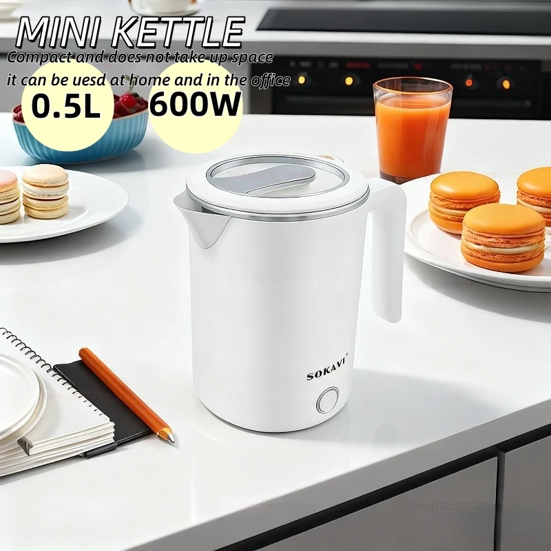 Portable Electric Kettle 600W 500ML Stainless Steel Water Boiling Pot for Home Office Travel Electric Kettle Kitchen Appliance