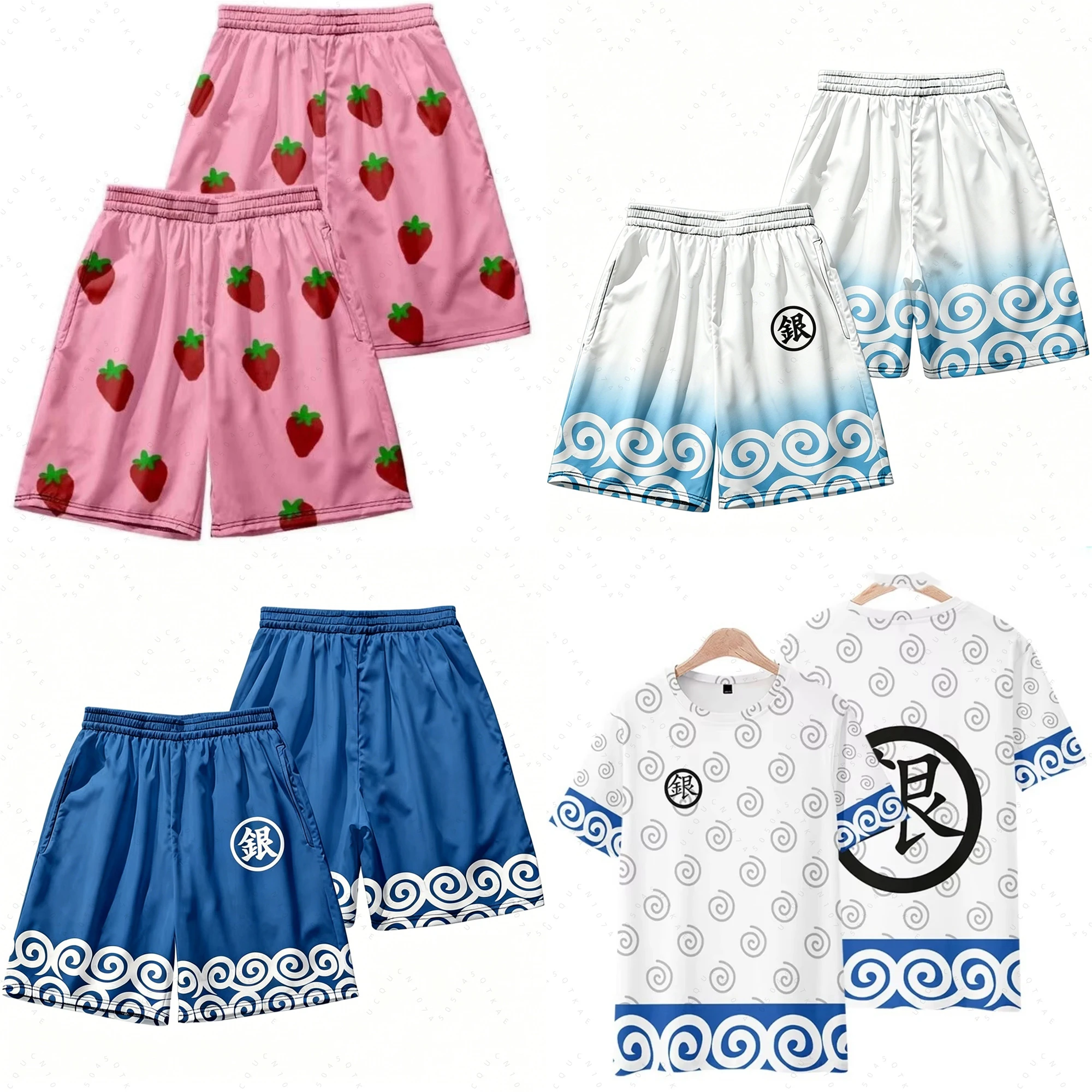2026 Pink Strawberry Short Pants Adult Clothes Anime Gintama Sakata Gintoki Cosplay Costume Unisex Party Beach Men Short T-Shirt