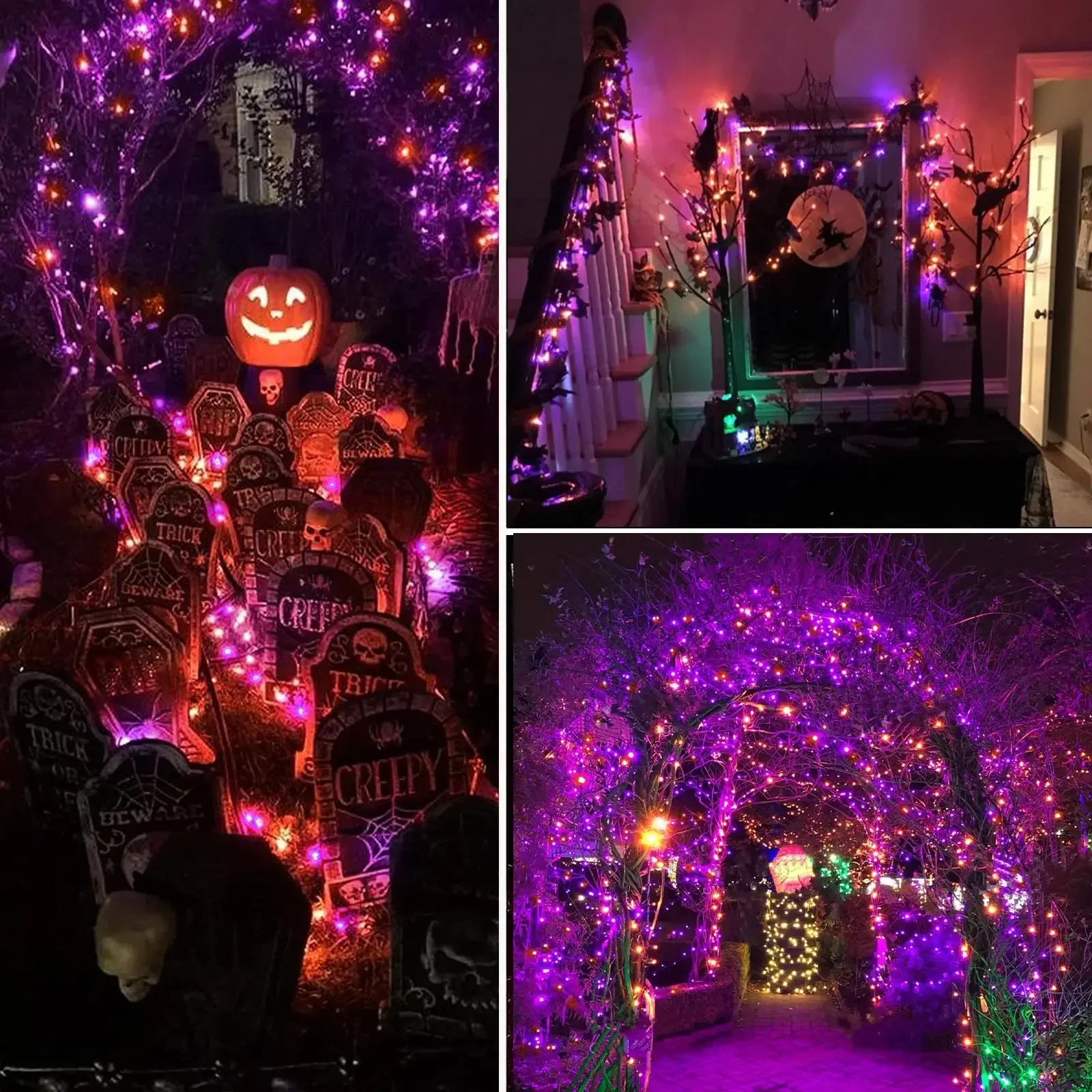 100/200LEDs 8Modes Black Wire String Light Halloween Purple Fairy String Light Indoor Wedding Christmas Garland Party Decoration