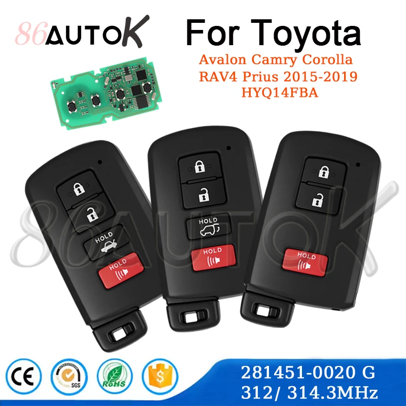 86AUTOK 281451-0020 G Car Key for Toyota RAV4 Prius Avalon Camry Corolla 2015 2016 2017 2018 2019 312/314MHz Smart Remote Key