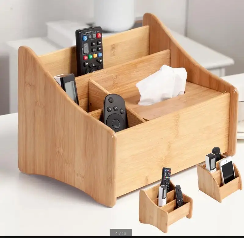 Bamboo Wood Remote Control Storage Box Living Room Office Desk Tea Set Entrance Sundries Finishing Tissue
