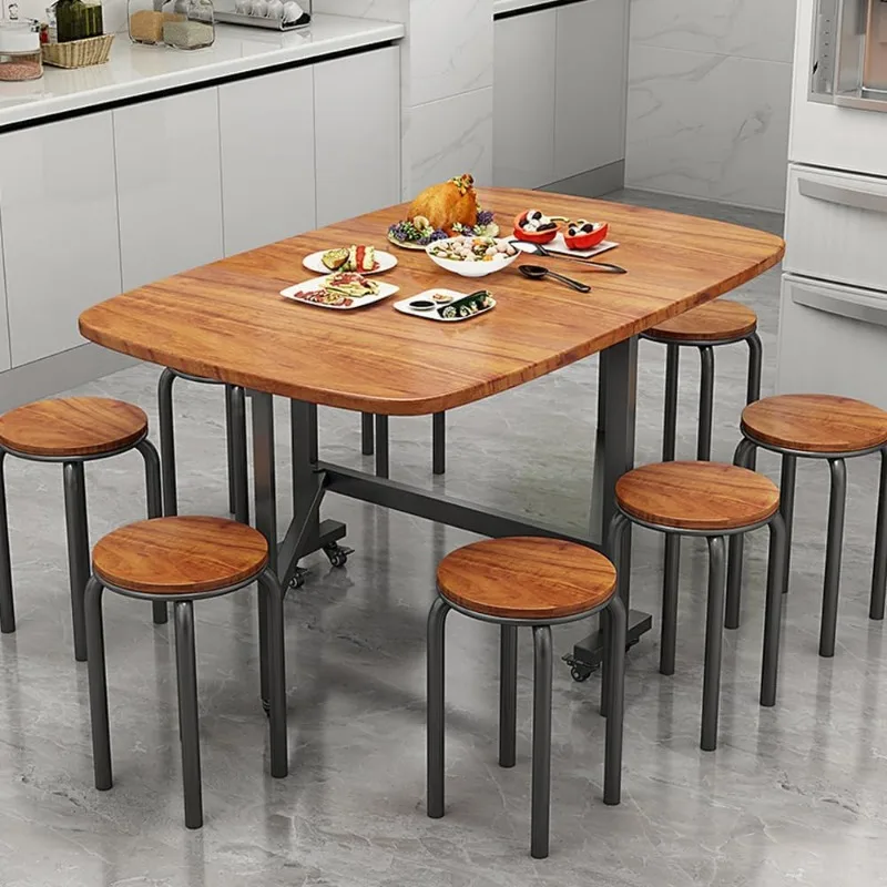 

Multifunction Table Drop Leaf Dining Table - 47" Wooden Foldable Kitchen Table with 6 Wheels (Brown)