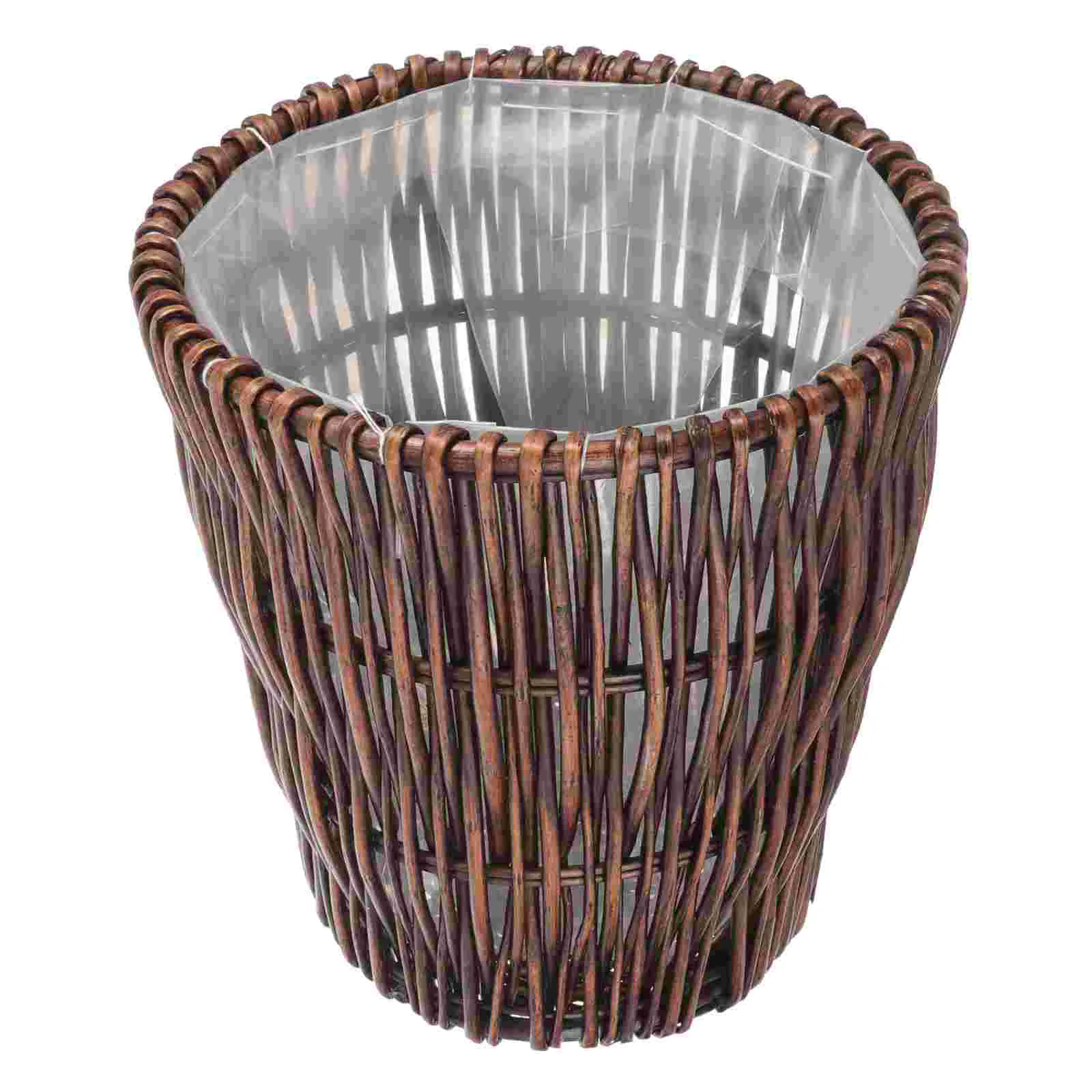 

Wicker Rattan Trash Can Office Pots for Plants Garbage Basket Plastic Film Round Woven