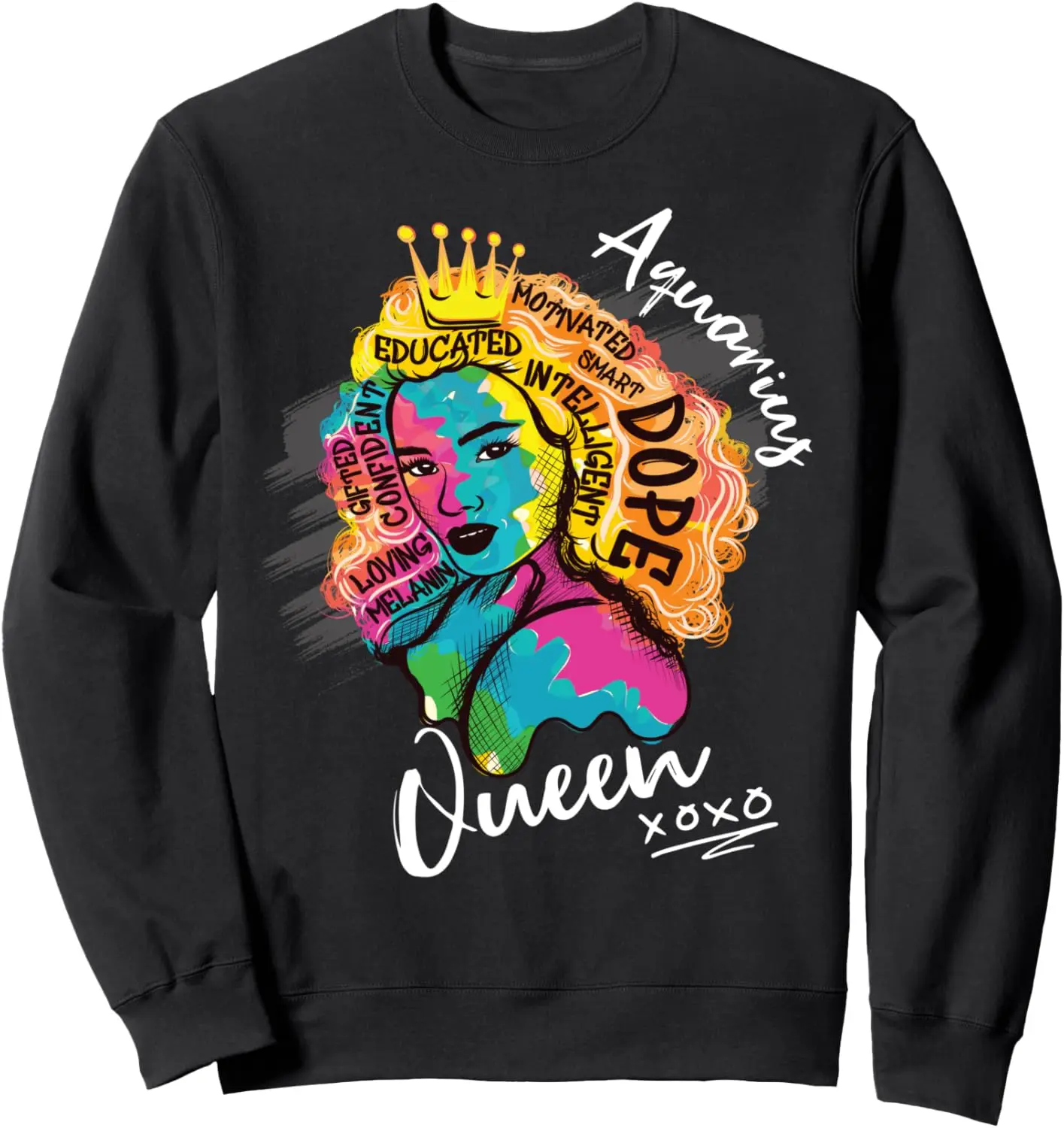 Aquarius Queen Zodiac Sign With Dope Melanin Crown Women Sweatshirt