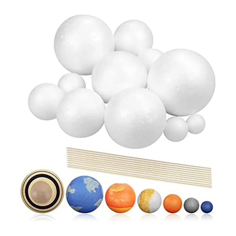 Best Solar System Project Kit, PlanetModel Crafts 14 Mixed Sized Polystyrene Spheres Balls for School Science Projects