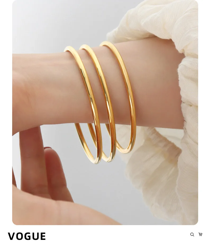 3 Teile/los Nicht Verblassen Edelstahl Armband Armreifen Für Frauen Einfache Stil Vergoldet Wasserdichte frauen Armbänder Armreif – Detail 4