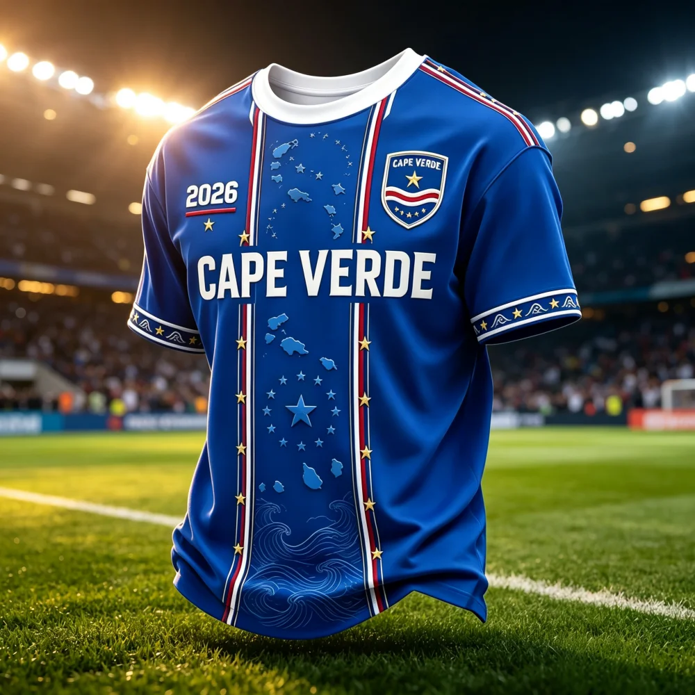 Men Cape Verde Football Jersey 3D Printed Blue Islands Map Short Sleeve Soccer Shirt Fan Sports Training Jersey Family Kids Tees
