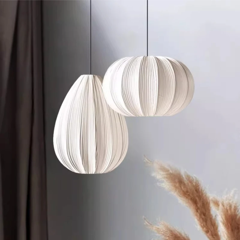 

Japanese Wabi Sabi Rotundity/teardrop Shape White Fabric Pendant Lights Living Room Bedroom Restaurant Kitchen LED Hanging Lamps