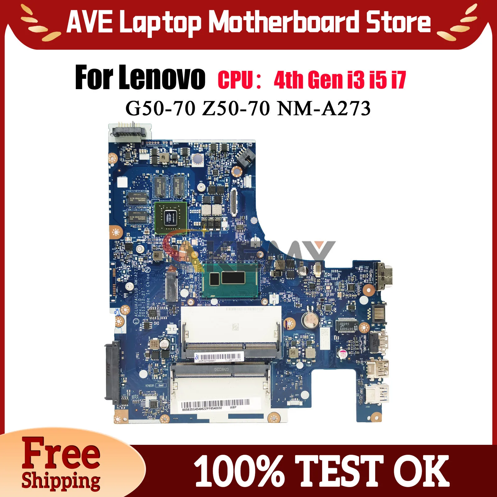 

NM-A273 Материнская плата для ноутбука Lenovo Ideapad G50-70 Z50-70 с процессором i3 i5 i7 GT820M 840M 2 ГБ 4 ГБ графического процессора 100% полностью протестировано