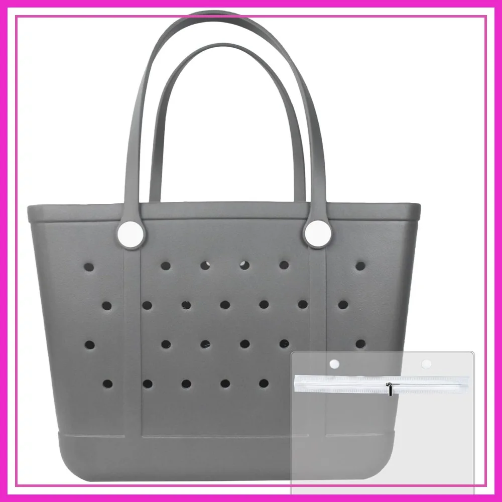 

Waterproof Beach Tote, Rubber XL Bag for Boat Pool Sports, Washable & Durable Open Handbag