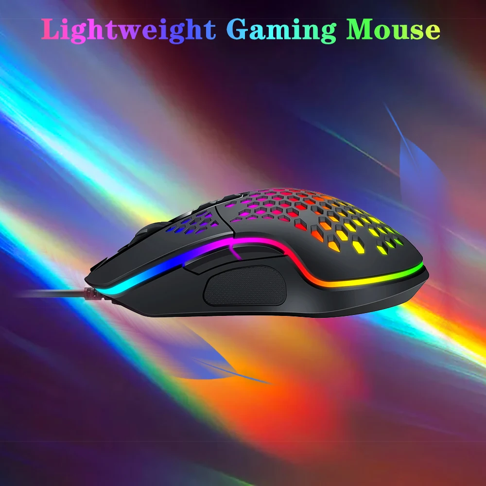 Mouse de jogo com fio, efeito de luz rgb, design leve, oco, à prova de suor, programação macro, jogo ou uso de escritório