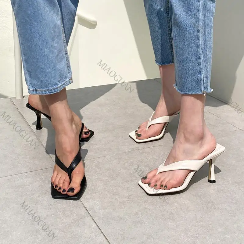 

Сексуальные тапочки на высоком каблуке, босоножки на каблуке с застежкой на носок, женская обувь, лето 2021, элегантные шлепанцы, однотонные туфли-лодочки на шпильке, тапочки