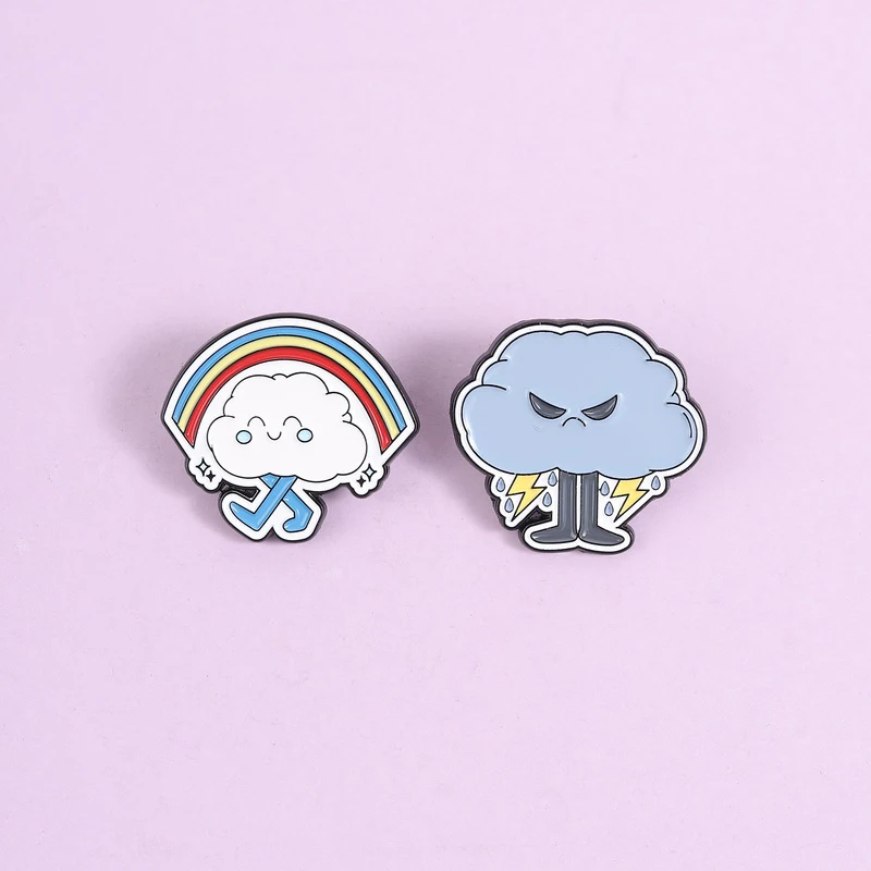 Sunny Rainy Cloud Enamel Pins Contrast Design Brooches Mood Cloud Lapel Badges Jewelry Gift For Friends