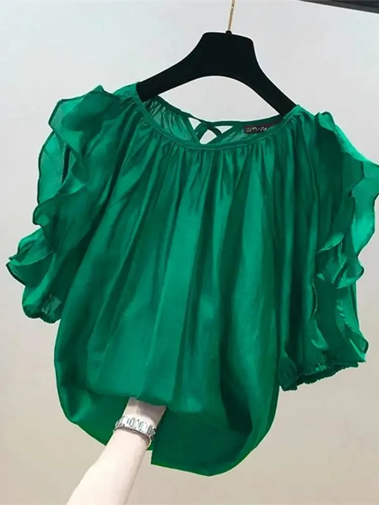 

ZANZEA Women Cold Shoulder Blouses Fashion Ruffled Half Sleeve Tops Back Straps Pleated Tunics Summer Casual Loose Shirts