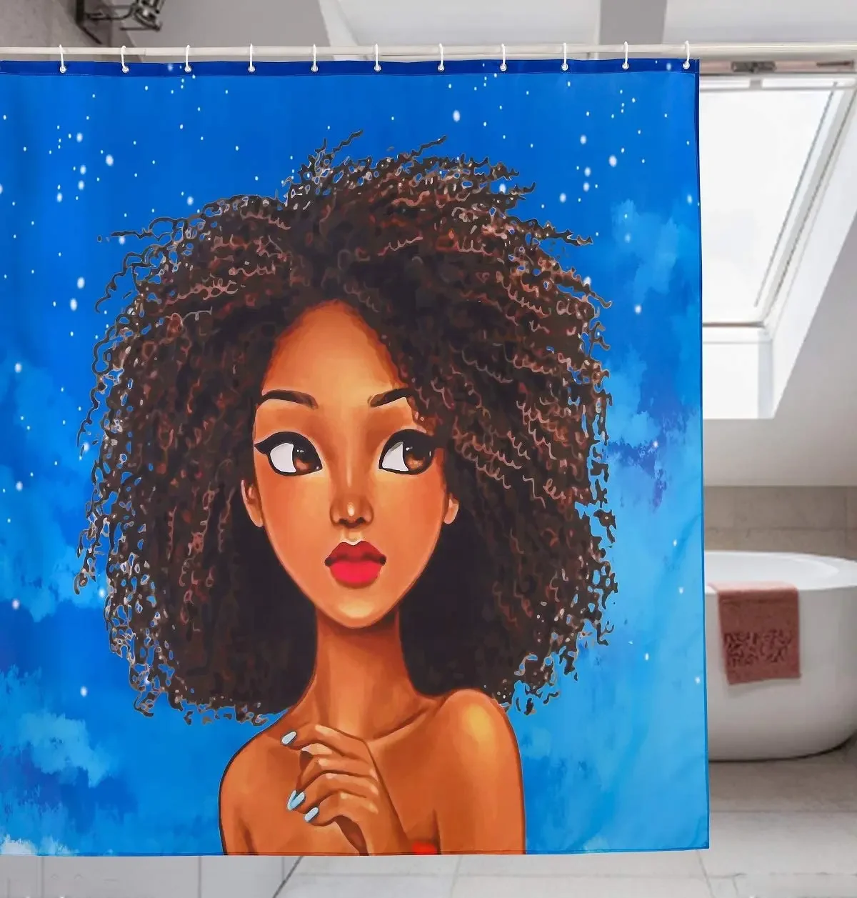 

African American Afro Girl Retro Style Print Waterproof Polyester Shower Curtain