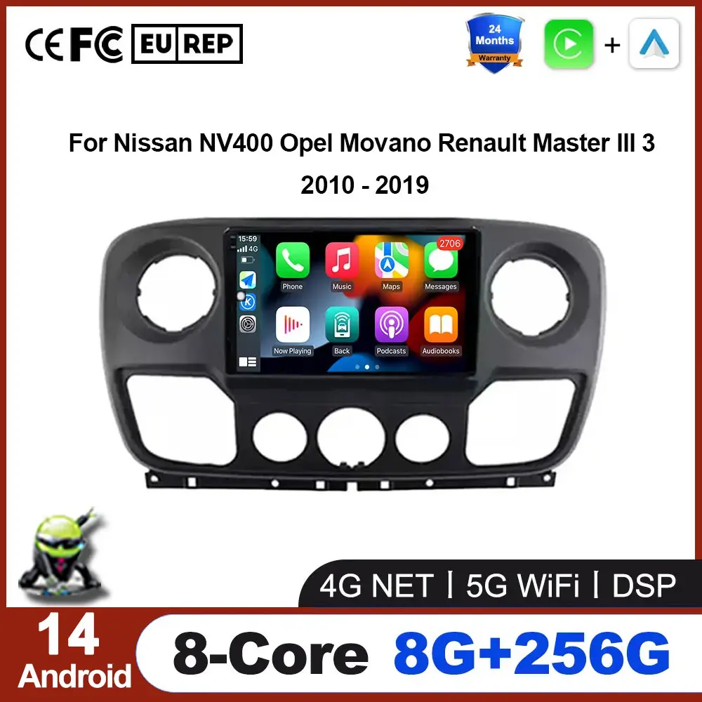 

For Nissan NV400 Opel Movano Renault Master III 3 2010 - 2019 Android 14 Car Multimedia Player Radio Wireless Carplay Video GPS