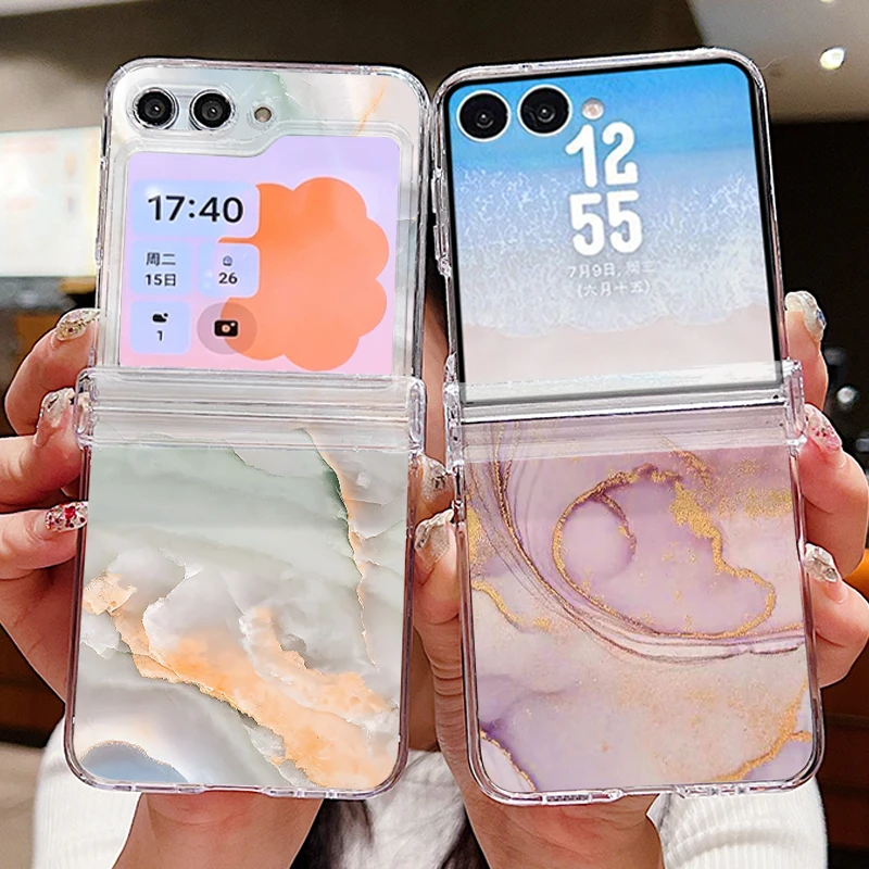 Marble Pattern Phone Case For Samsung Galaxy Z Flip8 Flip7 FE Flip6 Flip 8 7 6 5 4 3 5G Clear Shockproof Folding Hard PC Cover