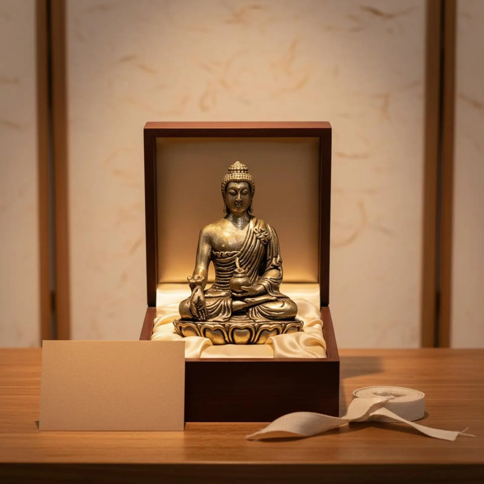 Brass Therapeutic Buddha Statue Artisanal Seated Buddha Sculpture on Lotus Base Home Decoration Vintage Design for Buddhists - view 6