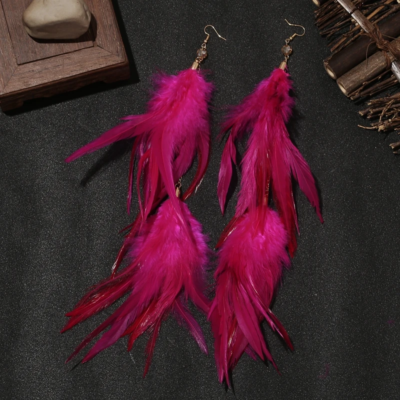 1 piece of Bohemian ethnic trendy Su long handmade feather earrings, earrings, fashionable holiday gift