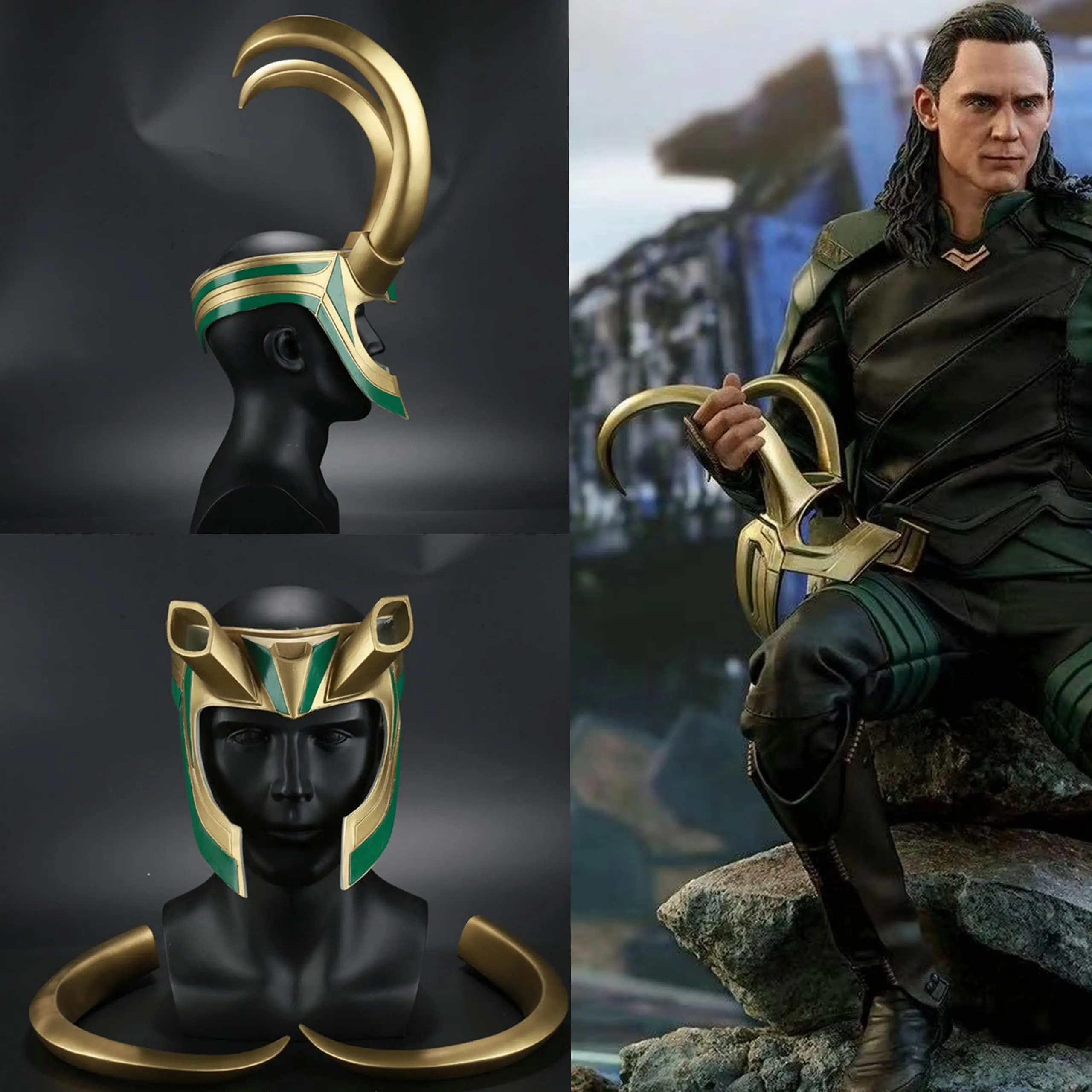 Super-herói capacete com chifres filme thor 3 ragnarok loki laufeyson pvc máscara cosplay trajes de halloween adereços para adultos crianças