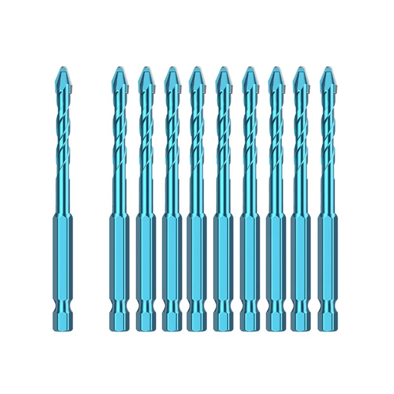 10Pcs Tile Bit Blue Spade Drill Bit Set High Hardness Eccentric Drill Cordless Drill Power Tools Accessories