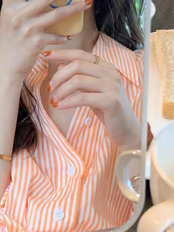 

Свободный женский топ в оранжевую полоску в стиле ретро, летняя солнцезащитная верхняя одежда с воротником-стойкой, длинный повседневный топ све